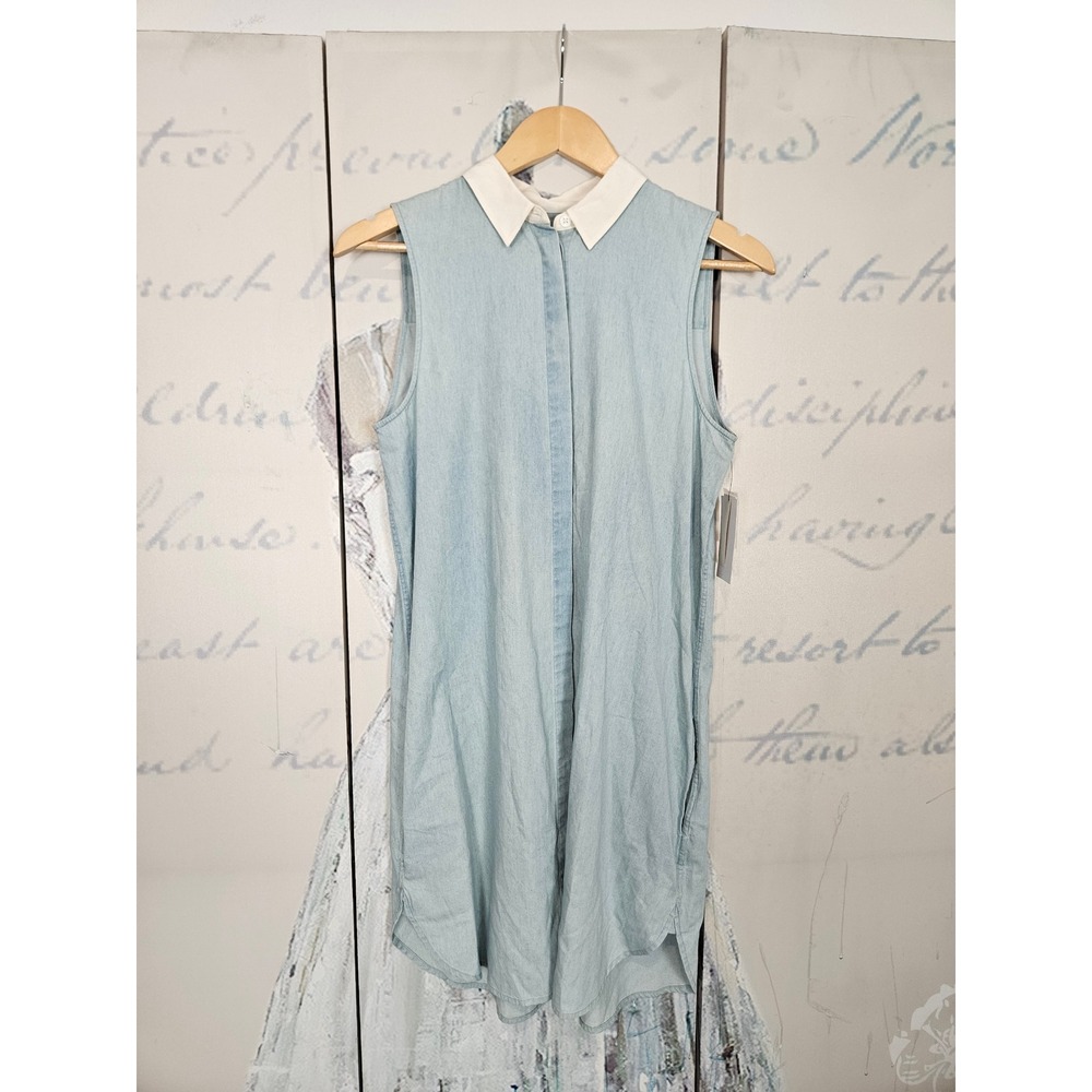 NWT Equipment Femme Lanie Dress S Blue Sleeveless Cotton Contrast Collar Mini